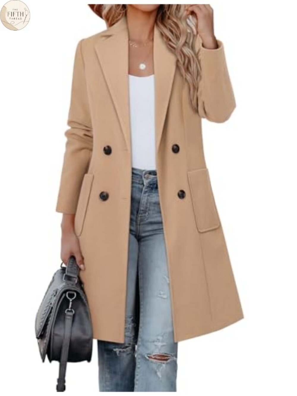 Wool Blend Long Peacoat Double Breasted Winter Coat Notched Lapel